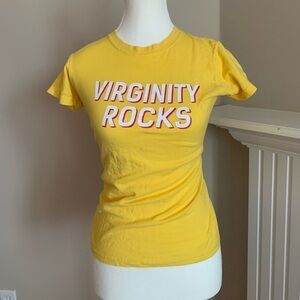 “VIRGINITY ROCKS” Yellow Fitted Tee, Size S
